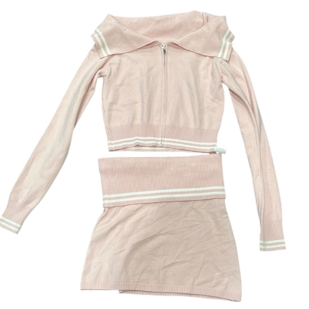 ENVME pink and white striped sweater set